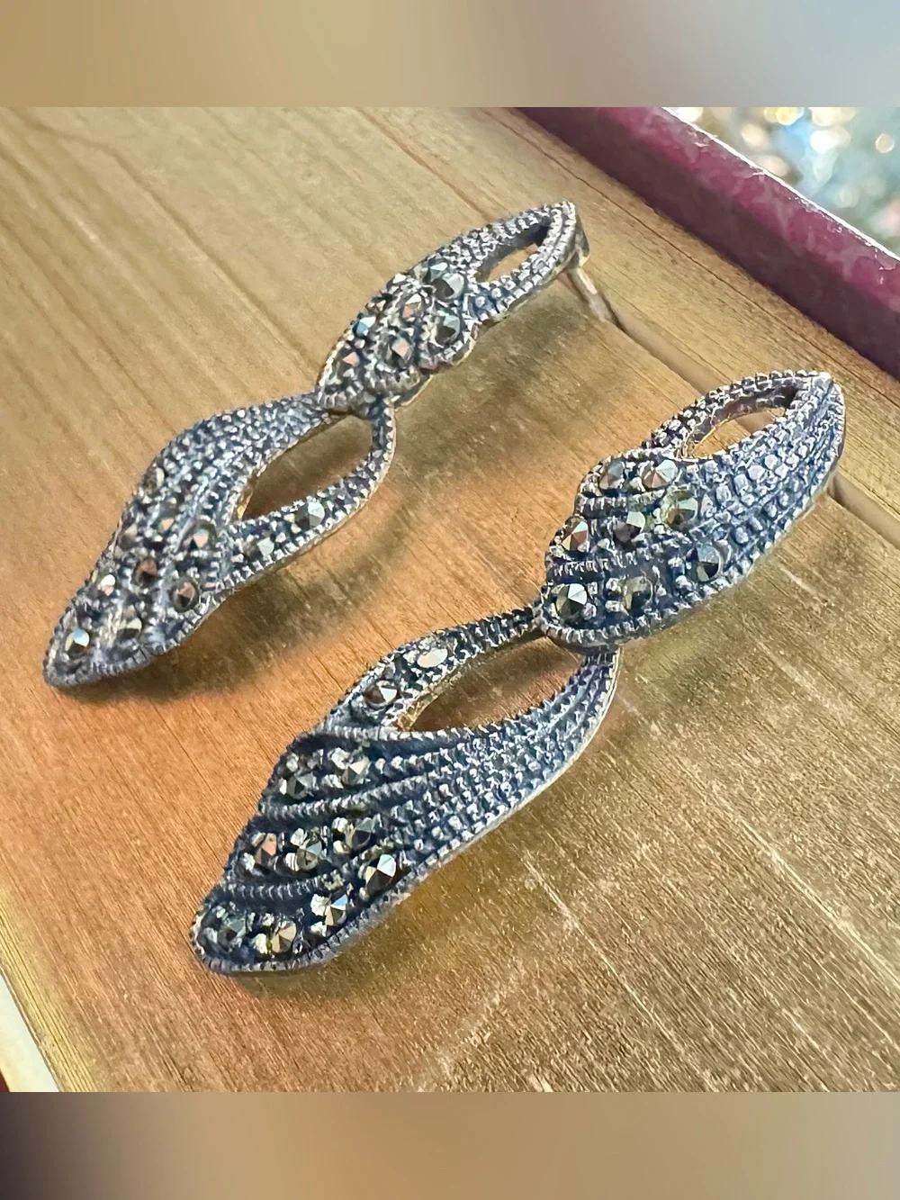 Vintage Sterling Silver Marcasite Drop Earrings